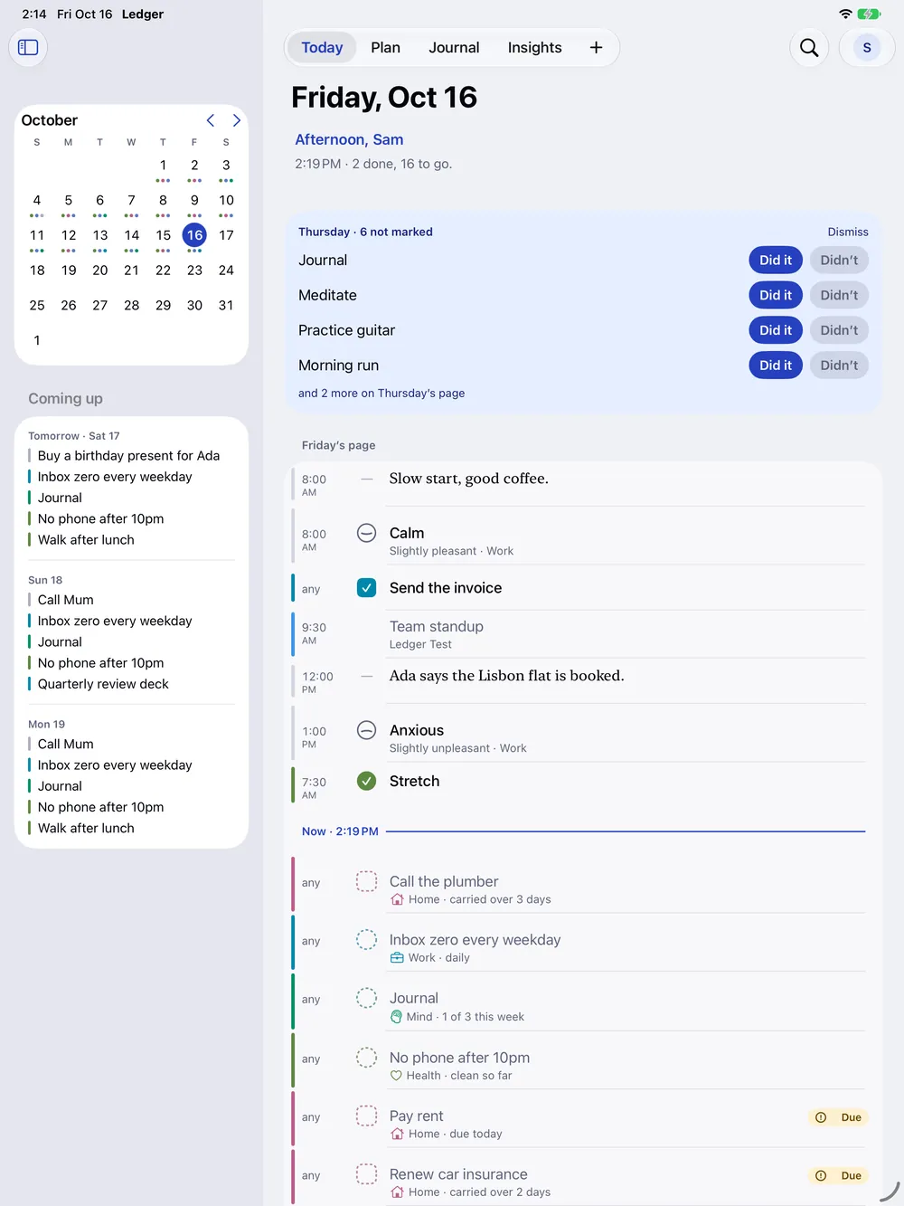 Today on iPad, with the month beside the page